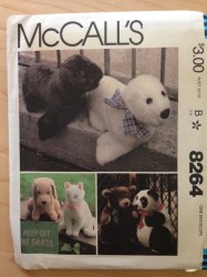 8264 MCCALLS 16" STUFFED BEAR, 15" PANDA; 18" SEAL; DOG AND CAT ANIMALS PATTERN UNCUT